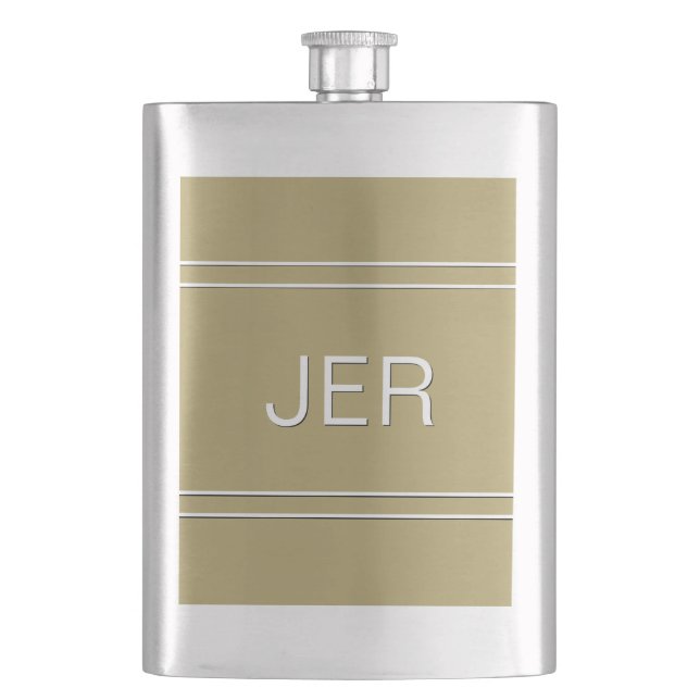 Golden Colour Personalised Monogram Initials  Drin Hip Flask (Front)