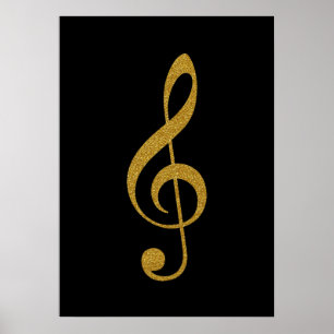 golden-colour treble clef music poster