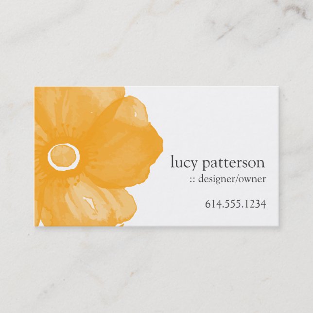 Golden Colour Watercolor Flower Business Cards (Front)