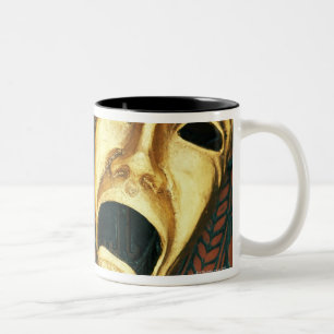 Golden comedy and tragedy masks on patterned Two-Tone coffee mug