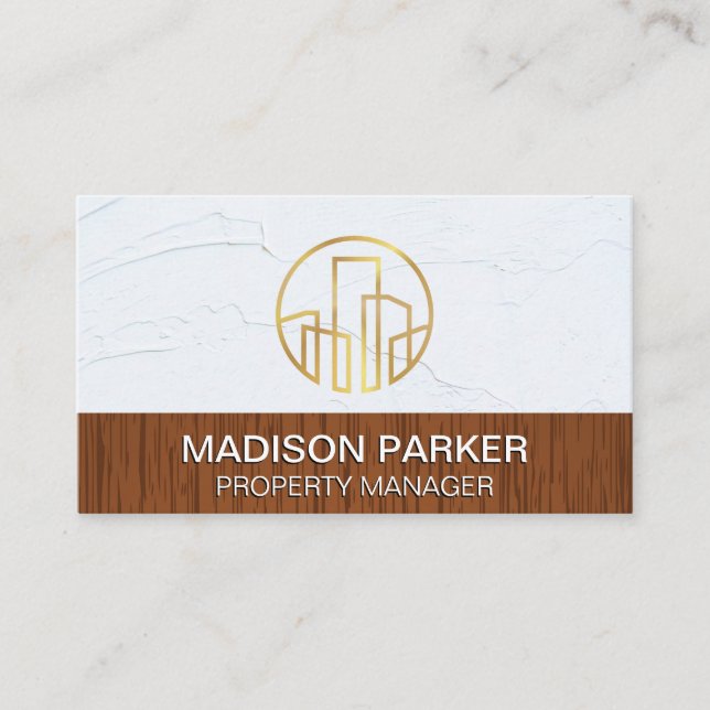 Golden Commercial Building Logo Business Card (Front)