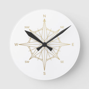 Golden Compass Rose Wall Clock