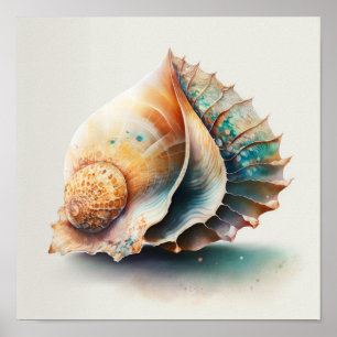 Golden Conch Inspired Shell with Teal Shadows Poster