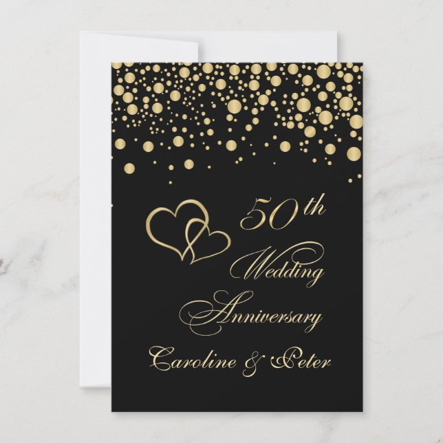 Golden confetti 50th Wedding Anniversary Invite (Front)