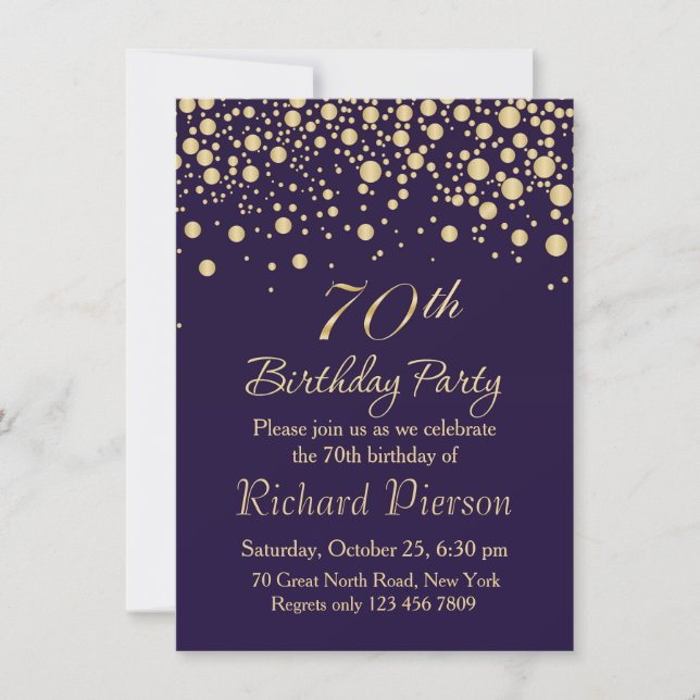 Golden confetti 70th Birthday Party Invitation (Front)