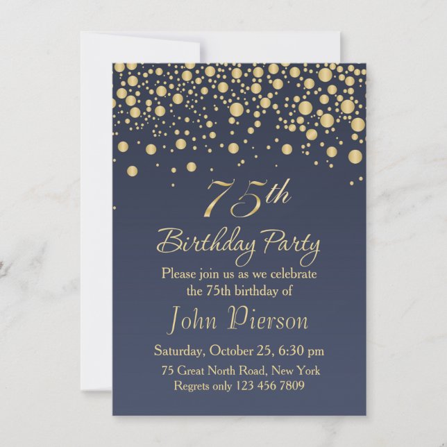 Golden confetti 75th Birthday Party Invitation (Front)
