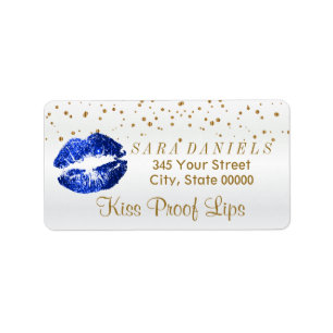 Golden Confetti & Blue Glitter Lips Label