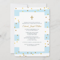 Golden Confetti Blue Religious Invitation