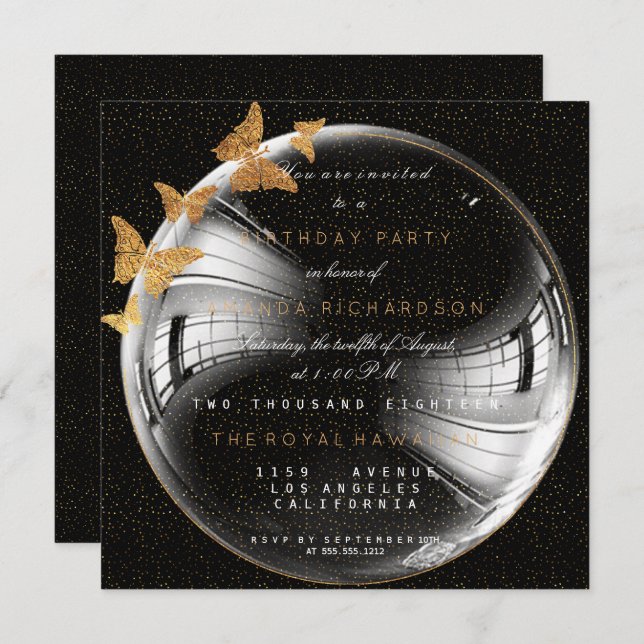 Golden Confetti Butterfly Birthday Bachelorette Invitation (Front/Back)