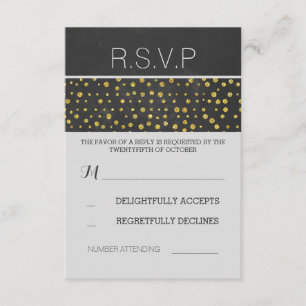 golden confetti dots chalkboard wedding RSVP Card