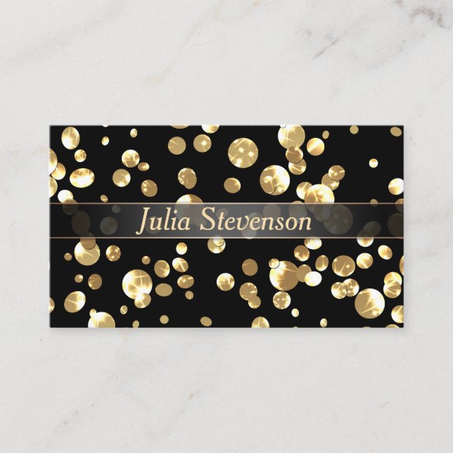 Golden confetti, elegant, shiny business card (Front)