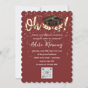 Golden Confetti Graduate Party QR Code Burgundy Invitation