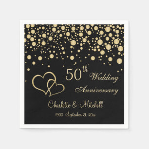 Golden confetti, hearts 50th Wedding Anniversary Napkin