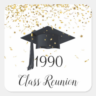 Golden confetti, mortar class reunion any year square sticker