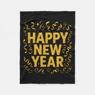 Golden Confetti - New Year's Eve Happy New Year Fleece Blanket