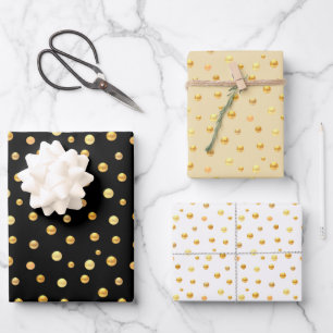 Golden Confetti on Golden, Black & White Wrapping Paper Sheet