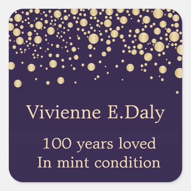 Golden confetti on purple 100 Birthday Square Sticker (Front)