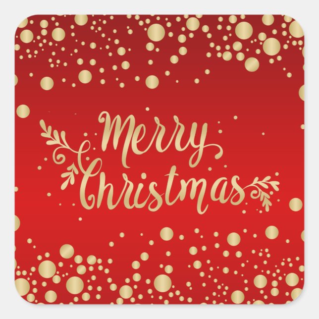 Golden confetti on red Merry Christmas Square Sticker (Front)