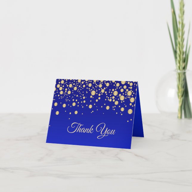 Golden confetti on sapphire blue Thank You Card (Front)