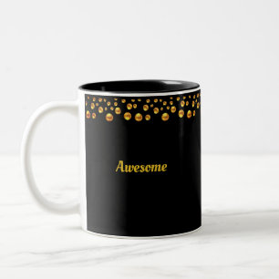 Golden Confetti & Personalised Text on Black Two-Tone Coffee Mug