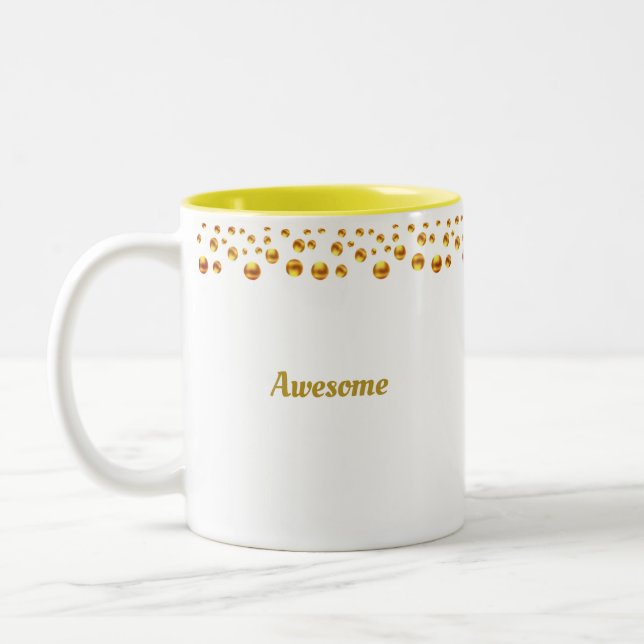 Golden Confetti & Personalised Text on White Two-Tone Coffee Mug (Left)