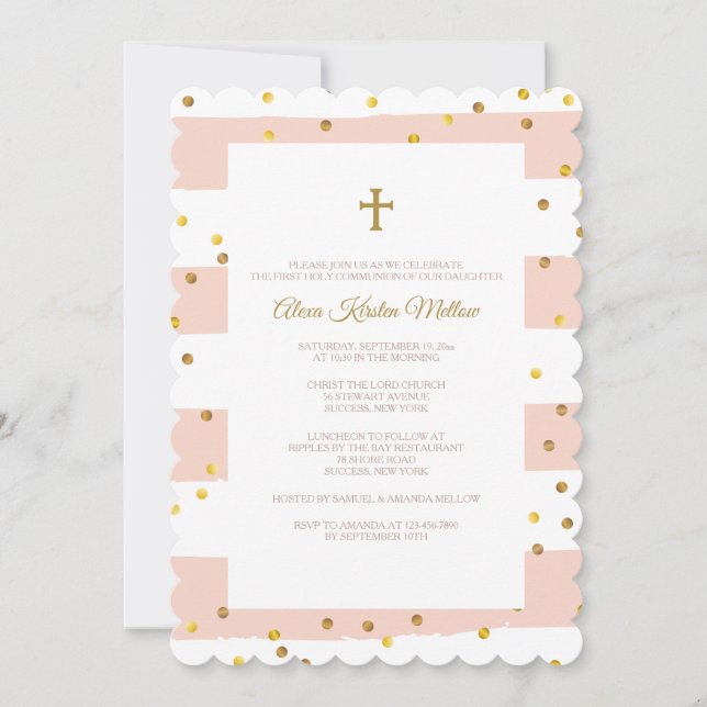 Golden Confetti Pink Religious Invitation (Front)