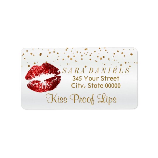 Golden Confetti & Red Glitter Lips Address Label