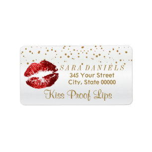 Golden Confetti & Red Glitter Lips Label