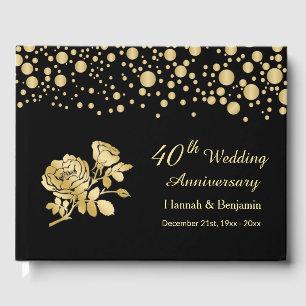 Golden Confetti Roses 40th Wedding Anniversary Guest Book
