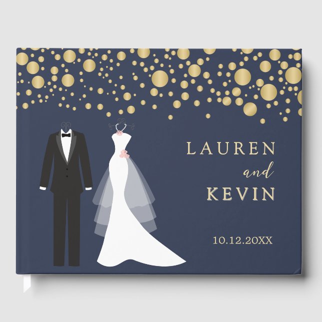 Golden Confetti Tuxedo and Gown Wedding  Guest Book (Front)
