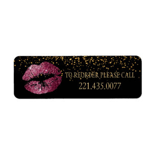 Golden Confetti & Wine Red 💋 Lips - Reorder Label Return Address Label