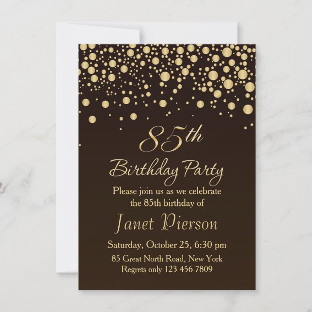 Golden confettti 85th Birthday Party Invitation (Front)