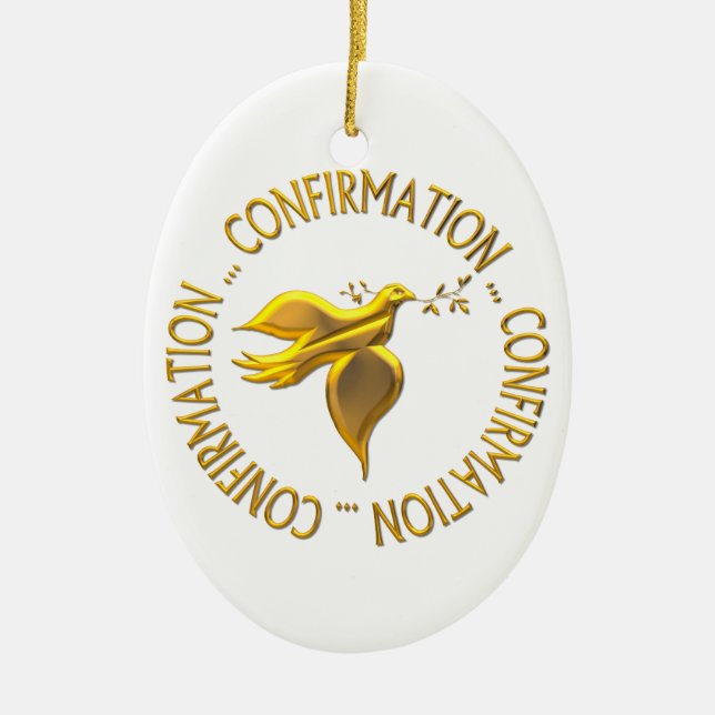 Golden Confirmation and Holy Spirit Ceramic Ornament (Front)