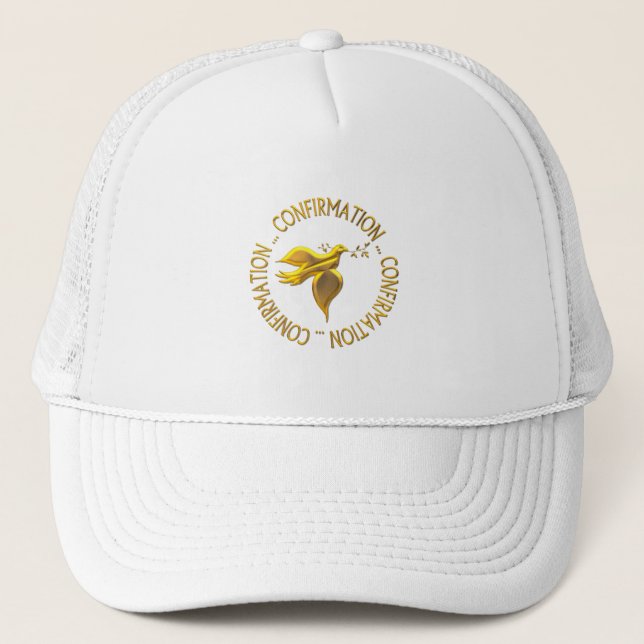 Golden Confirmation and Holy Spirit Trucker Hat (Front)