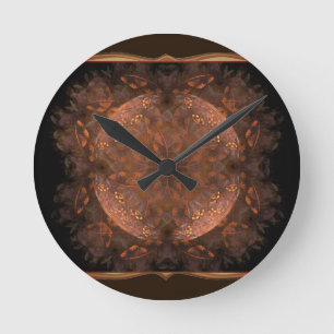 Golden Copper Abstract Shimmer Round Clock