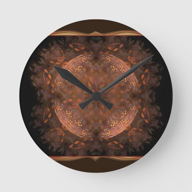 Golden Copper Abstract Shimmer Round Clock (Front)