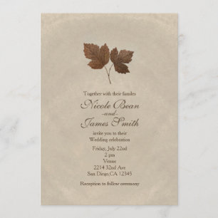 Golden Copper Fall Leaves Elegant Custom Party Invitation