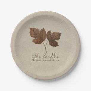 Golden Copper Fall Leaves Elegant Custom Party Paper Plate