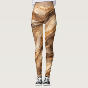 Golden Copper Waves Abstract Pattern Leggings