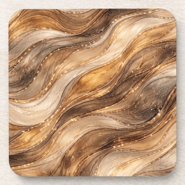 Golden Copper Waves Abstract Pattern Leggings Coaster (Front)