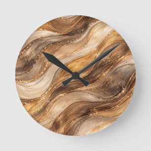 Golden Copper Waves Abstract Pattern Leggings Round Clock