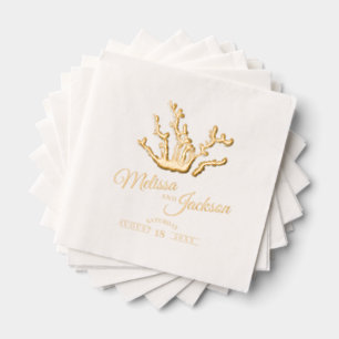 Golden coral wedding custom name foil napkins