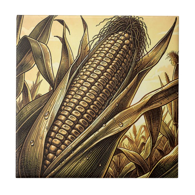 Golden Corn Cob Harvest  Ceramic Tile (Front)