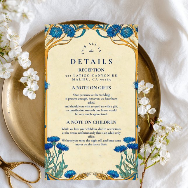 Golden Cornflower Art Nouveau Wedding Enclosure Card (Creator Uploaded)