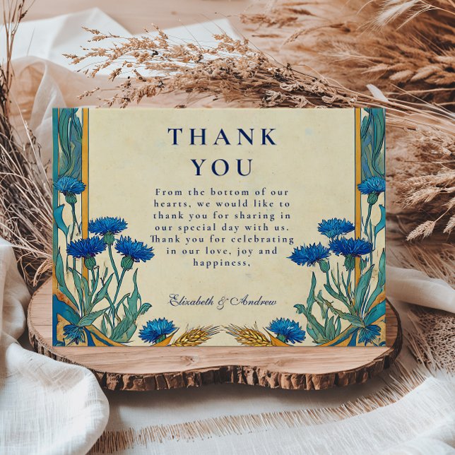 Golden Cornflower Art Nouveau Wedding Thank You Card (Creator Uploaded)