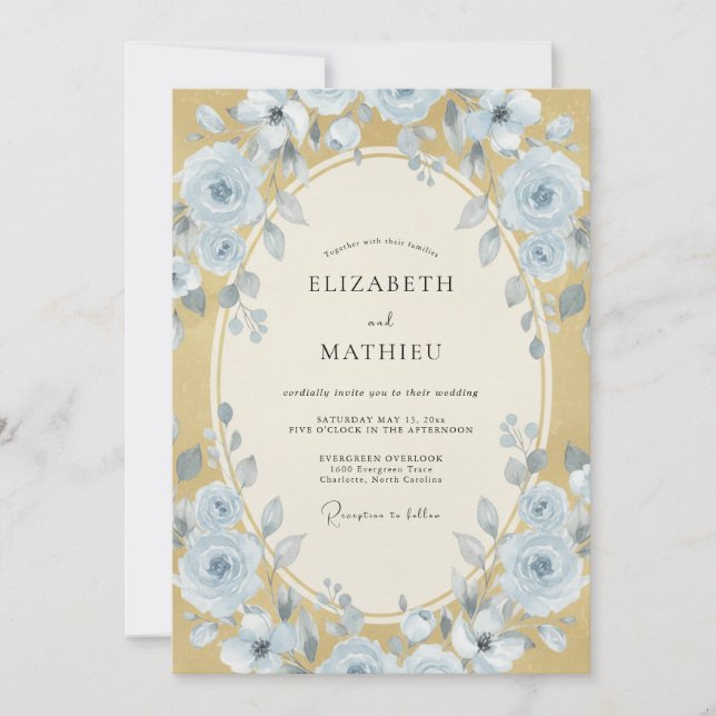 Golden Cornflower Peony Wedding Invitation (Front)