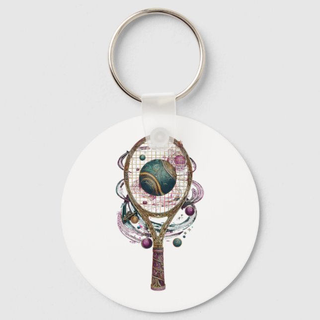 Golden cosmic tennis recket key ring (Front)