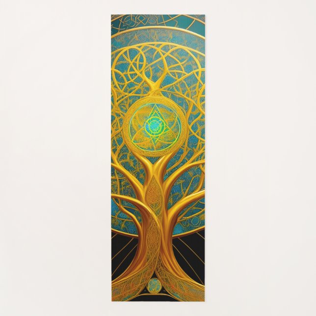 Golden Cosmic Tree Of Life Yoga Mat (Front)