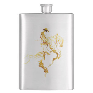 Golden Cowboy on Rearing Horse Hip Flask