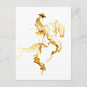 Golden Cowboy on Rearing Horse Postcard
